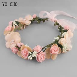 Meldel Bridal Hair Accessories Foam Rose Headband Women Headdress Silk Fake Flower Wreath Handmade Headband