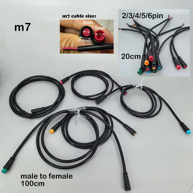 7mm m7 2 3 4 5 6 Pin core 1 male to female male plug cable Connector Waterproof Sensor E-bike Electric bicycle cord 0.2m/1m