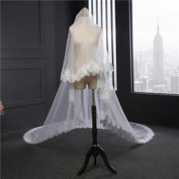 White Ivory Bling bling Cathedral Wedding Veils Long Lace Edge Bridal Veil with Comb Two Layers Blusher Veil Wedding Accessories