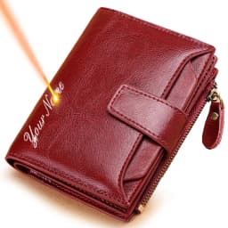 New Short Women Wallets Genuine Leather Zipper Coin Pocket Women Name Engraved High Quality Card Holder Kpop Female Wallet