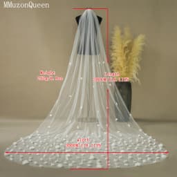TOPQUEEN V20 Soft Bridal Veils 3d Floral Wedding Veil Single Tier Hand-stitched Long Cathedral Wedding Veil with 3D Flowers