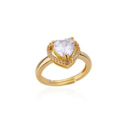 Pink Zircon Heart Rings For Women Gold Plated Stainless Steel Adjustable Heart Ring 2026 Trend Wedding Aesthetic Jewelry Gift