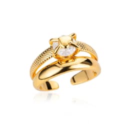 Pink Zircon Heart Rings For Women Gold Plated Stainless Steel Adjustable Heart Ring 2026 Trend Wedding Aesthetic Jewelry Gift