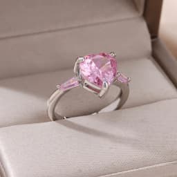 Pink Zircon Heart Rings For Women Gold Plated Stainless Steel Adjustable Heart Ring 2026 Trend Wedding Aesthetic Jewelry Gift
