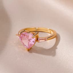 Pink Zircon Heart Rings For Women Gold Plated Stainless Steel Adjustable Heart Ring 2026 Trend Wedding Aesthetic Jewelry Gift