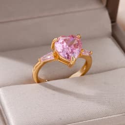 Pink Zircon Heart Rings For Women Gold Plated Stainless Steel Adjustable Heart Ring 2026 Trend Wedding Aesthetic Jewelry Gift