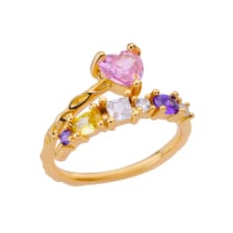 Pink Zircon Heart Rings For Women Gold Plated Stainless Steel Adjustable Heart Ring 2026 Trend Wedding Aesthetic Jewelry Gift