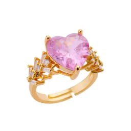 Pink Zircon Heart Rings For Women Gold Plated Stainless Steel Adjustable Heart Ring 2026 Trend Wedding Aesthetic Jewelry Gift