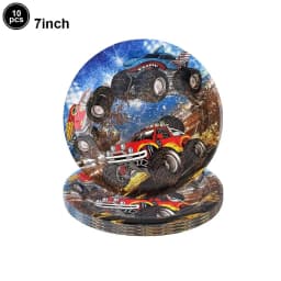 Monster Truck Theme Silicone keychain Drinking Straws Monster Truck Birthday Party Supplies Dessert Plate Napkins Cup Tablecloth