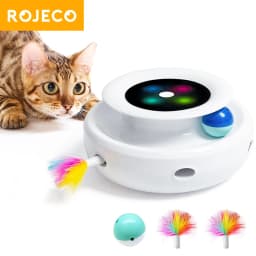 ROJECO 2 in 1 Smart Cat Toys Automatic Feather Fun Ball Toy Set For Cat Dog 5 Modes Electronic Interactive Pet Toy Accessories
