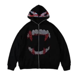 Y2K Rhinestones Zip Up Hoodies Men Gothic Long Sleeve Jackets Hoodies Fashion Streetwear Women Oversize Sweatshirt Men Clothing