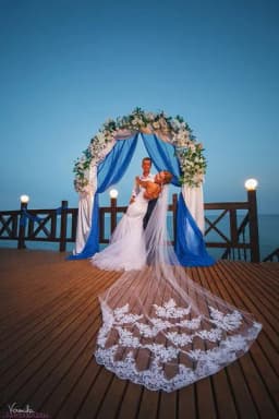 Bridal Cathedral Veils Wedding Blusher Veils 1 Tier Long Lace With White Comb / Bridal Ivory Wedding Veil Custom Made