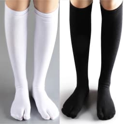 3 Pairs Long Tabi Two Toe Socks Cotton Solid Black White Calf Socks Japanese Anime Kimono Clogs Stockings for Women Men No Heel
