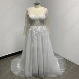 LAYOUT NICEB Vintage Long Sleeve Wedding Dress Lace Appliques Robe De Mariée Illusion Back With Button Custom Made Sweep Train