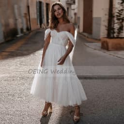 Short Wedding Dresses For Women A Line Boho Bride Gowns Backless Ivory Bridal Dresses Midi Off Shoulder Elegant Robe De Mariée
