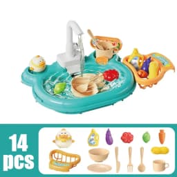 Children Puzzle Pretend Play Toys Dishwashing Basin Toys Gift Kitchen Interactive Toys 2-in-1 Slide Fishing Montessori Toys