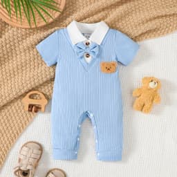 Newborn Baby Boy Jumpsuit Cute Little Dear Short Sleeved Jumpsuit 0-18 Months Old Baby Boy Summer Small Gentleman's Clothing