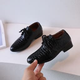 Children's Leather Shoes Pointed Toe Fashion Boys Performance Low-heels Shoes Versatile School Causal Kids Party Shoes Lace-up