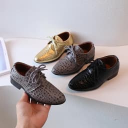 Children's Leather Shoes Pointed Toe Fashion Boys Performance Low-heels Shoes Versatile School Causal Kids Party Shoes Lace-up