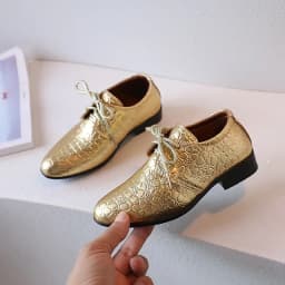 Children's Leather Shoes Pointed Toe Fashion Boys Performance Low-heels Shoes Versatile School Causal Kids Party Shoes Lace-up