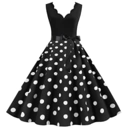 Women Retro Summer Dresses 50s 60s Sleeveless V-neck Polka Dot Bow Ball Grown Party Sundress Robe Vestidos