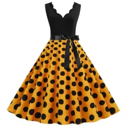 Women Retro Summer Dresses 50s 60s Sleeveless V-neck Polka Dot Bow Ball Grown Party Sundress Robe Vestidos