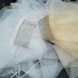 B62 Short Bridal Veil with Comb Luxury Pencil Edge Wedding Veil 2022 Turkish Veil Glitter Veil White Champagne Bride Veil