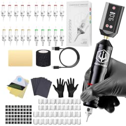 Alloy Tattoo Pen Kit POSEIDON High Quality Black Tattoo Kit 20 Tattoo Needles High Power Tattoo Power Supply Tattoo Gun Kit