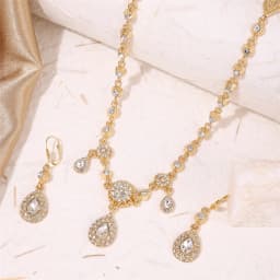 Middle Eastern Style Large Drop Rhinestone Necklace Earrings 2 Piece Pullover Necklace Multiple Uses Of Bridal Wedding Jewelry