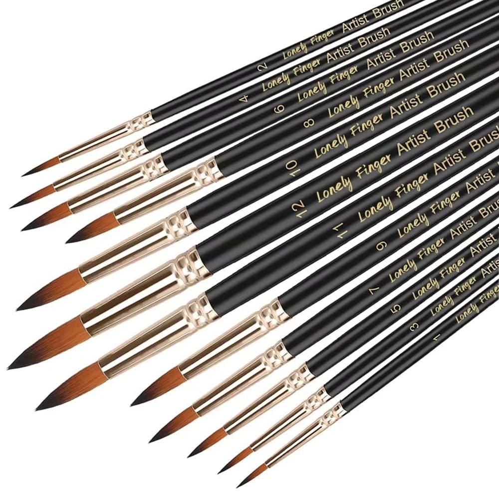 12pcs Professional Paint Brushes Set Round Pointed Tip Nylon Hair Artist Acrylic Brush For Acrylic Watercolor Oil Painting Body