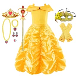 Yellow Princess Dress Halloween Cosplay Costumes Beauty and The Beast Kid Dress For 2-10Y Girls Birthday Party Children Clothing