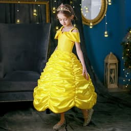 Yellow Princess Dress Halloween Cosplay Costumes Beauty and The Beast Kid Dress For 2-10Y Girls Birthday Party Children Clothing