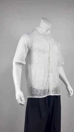 Summer Men's Clothing Mesh See Through Mesh Sexy Shirt Short Sleeve Fishnet Button-down Retro Chic Streetwear Party Blouse S-5XL