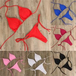 Fashion Solid Color Sexy G-string Thong Backless Split Bathing Suit Swimsuit Brazlian Swimwear Bikini Set