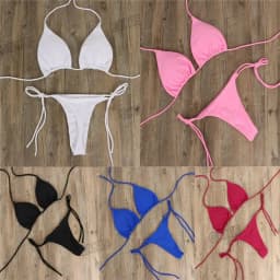Fashion Solid Color Sexy G-string Thong Backless Split Bathing Suit Swimsuit Brazlian Swimwear Bikini Set