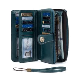 Rfid Anti-Theft Wallet for Men and Women, European and American Retro Leather Long Wallet Clutch, Oil-Waxed Leather Hollow-Out Multi-Card Slot Wallet, Large Capacity Zipper 70% off Clutch Bag, Card Holder Coin Purse Wallet Handbag