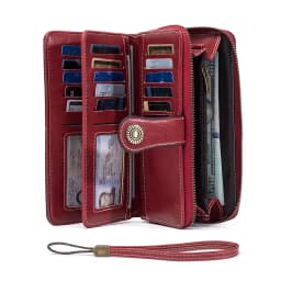 Rfid Anti-Theft Wallet for Men and Women, European and American Retro Leather Long Wallet Clutch, Oil-Waxed Leather Hollow-Out Multi-Card Slot Wallet, Large Capacity Zipper 70% off Clutch Bag, Card Holder Coin Purse Wallet Handbag