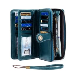 Rfid Anti-Theft Wallet for Men and Women, European and American Retro Leather Long Wallet Clutch, Oil-Waxed Leather Hollow-Out Multi-Card Slot Wallet, Large Capacity Zipper 70% off Clutch Bag, Card Holder Coin Purse Wallet Handbag