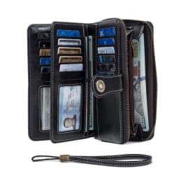 Rfid Anti-Theft Wallet for Men and Women, European and American Retro Leather Long Wallet Clutch, Oil-Waxed Leather Hollow-Out Multi-Card Slot Wallet, Large Capacity Zipper 70% off Clutch Bag, Card Holder Coin Purse Wallet Handbag