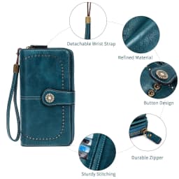 Rfid Anti-Theft Wallet for Men and Women, European and American Retro Leather Long Wallet Clutch, Oil-Waxed Leather Hollow-Out Multi-Card Slot Wallet, Large Capacity Zipper 70% off Clutch Bag, Card Holder Coin Purse Wallet Handbag