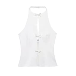 MUJER 2025 Off Shoulder Halter Top Female Pink White Crop Top Women Bow Cut Out Sleeveless Backless Top Woman Sexy Summer Tops