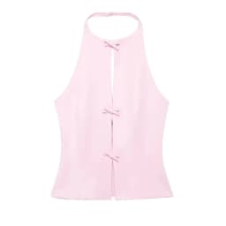 MUJER 2025 Off Shoulder Halter Top Female Pink White Crop Top Women Bow Cut Out Sleeveless Backless Top Woman Sexy Summer Tops