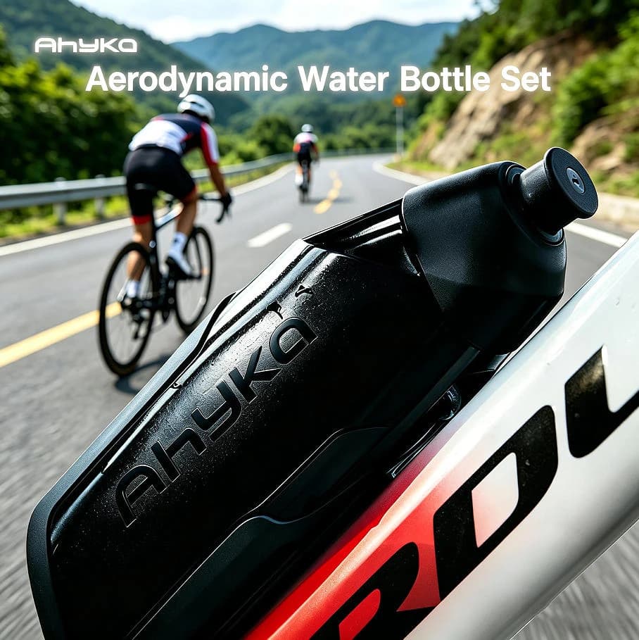 AhyKa Aerodynamic Water Bottle Set Big Capacity Food Grade Bottle With Ultralight Bottle Cage BikeFrame Down Tube WaterKettle 