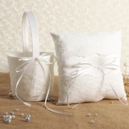 1PC Flower Girl Basket for Wedding ,Parties and Home Decor Wedding Ring Pillow, Pearl Lace Decoration Ivory Ring Bearer Pillow