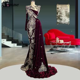 Luxury Burgundy Muslim Evening Dresses With Beads Arabic One Shoulder Celebrity Dresses Evening Wear Vestido Festa Luxo Coutures