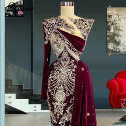 Luxury Burgundy Muslim Evening Dresses With Beads Arabic One Shoulder Celebrity Dresses Evening Wear Vestido Festa Luxo Coutures