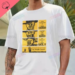 Fashion Men Clothing The Good The Bad and Ugly Print T Shirt for Male Il Buono Brutto Cattivo Tops Summer Commuter Casual Tees