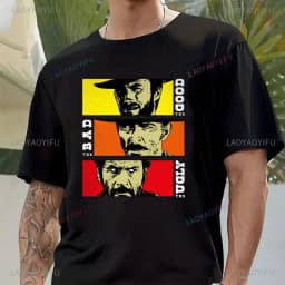 Fashion Men Clothing The Good The Bad and Ugly Print T Shirt for Male Il Buono Brutto Cattivo Tops Summer Commuter Casual Tees