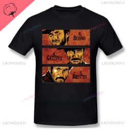 Fashion Men Clothing The Good The Bad and Ugly Print T Shirt for Male Il Buono Brutto Cattivo Tops Summer Commuter Casual Tees