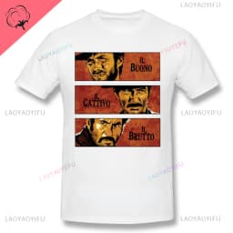 Fashion Men Clothing The Good The Bad and Ugly Print T Shirt for Male Il Buono Brutto Cattivo Tops Summer Commuter Casual Tees